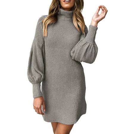 Colisha Long Sleeve Solid Dress for Womens Mock Neck Casual Tunic Dress Pullover Sweater Dress Jumpe | Walmart (US)