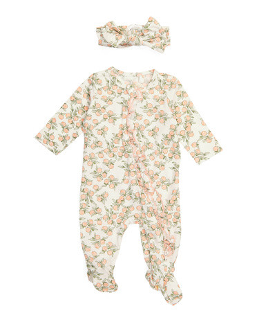 Newborn Girl Ruffle Footie With Headband | TJ Maxx