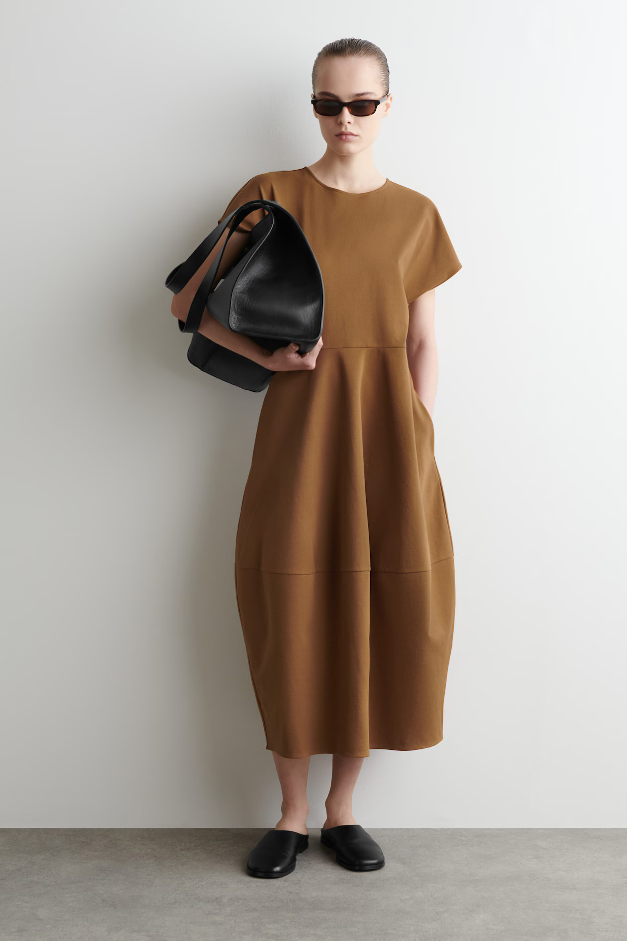 SCULPTED COTTON MIDI DRESS - OCHRE | COS UK