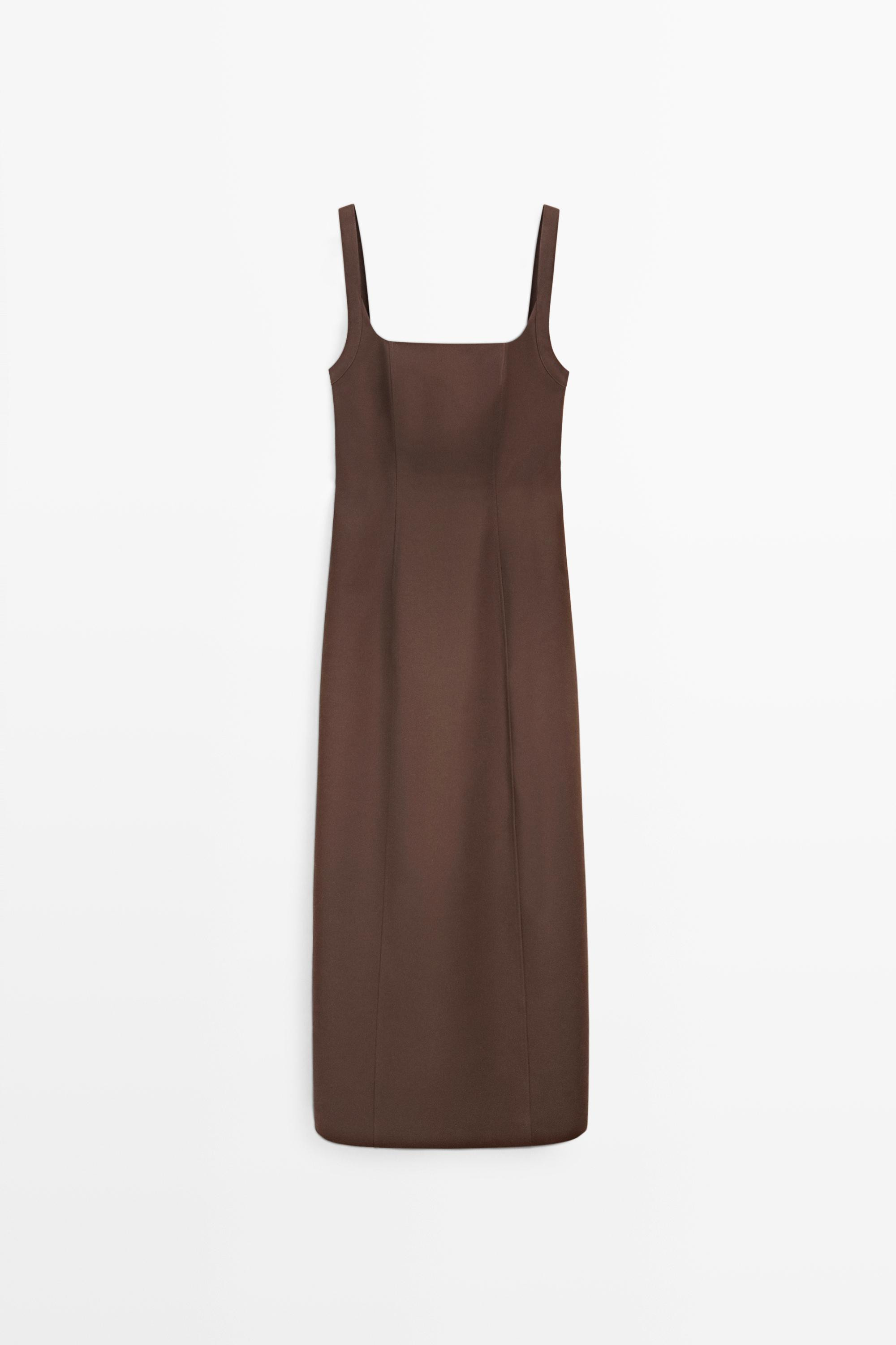 Cotton blend strappy midi dress | Massimo Dutti US