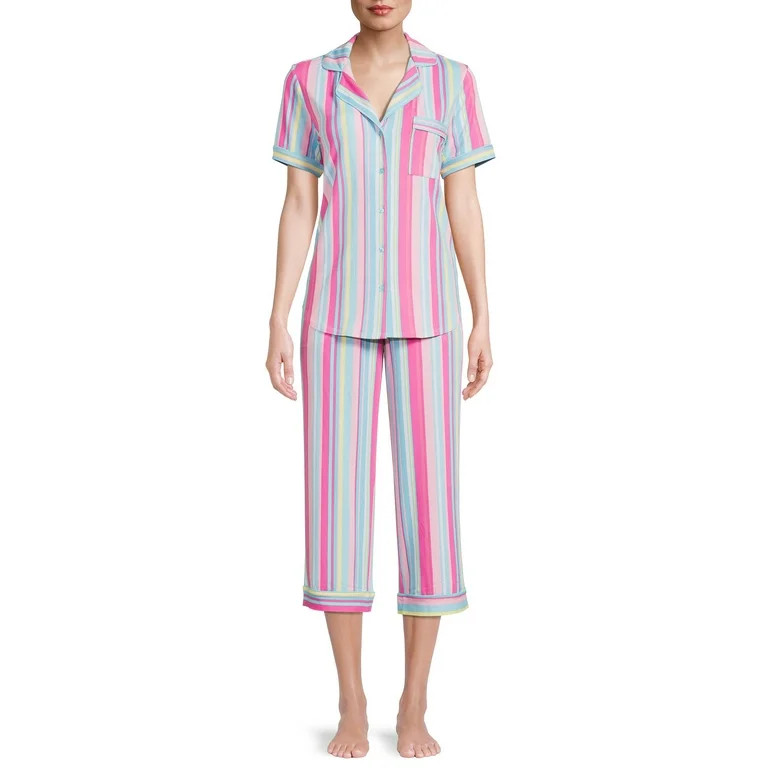 Secret Treasures Women's and Women's Plus Traditional Short Sleeve Knit Notch Collar Top and Pant... | Walmart (US)