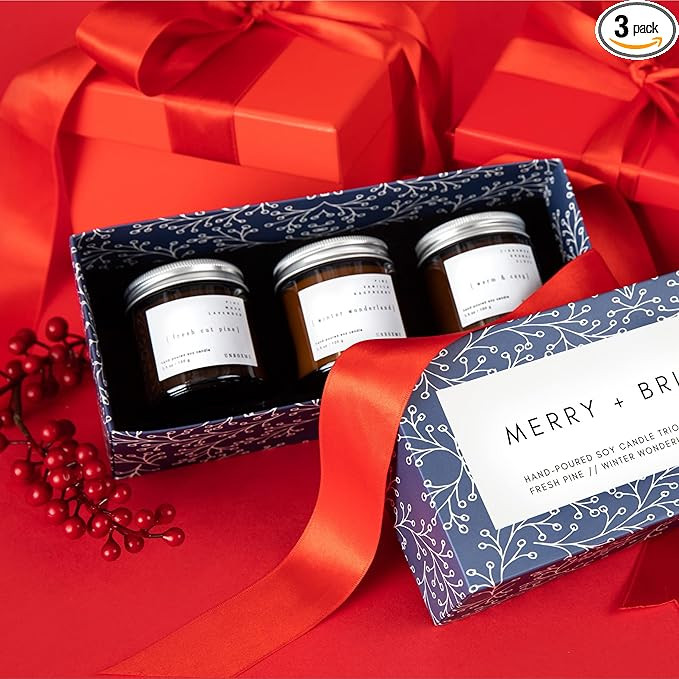 UnboxMe 3-Piece Holiday Scented Candle Set - Hand-Poured Soy Wax with Essential Oils, Glass Candl... | Amazon (US)
