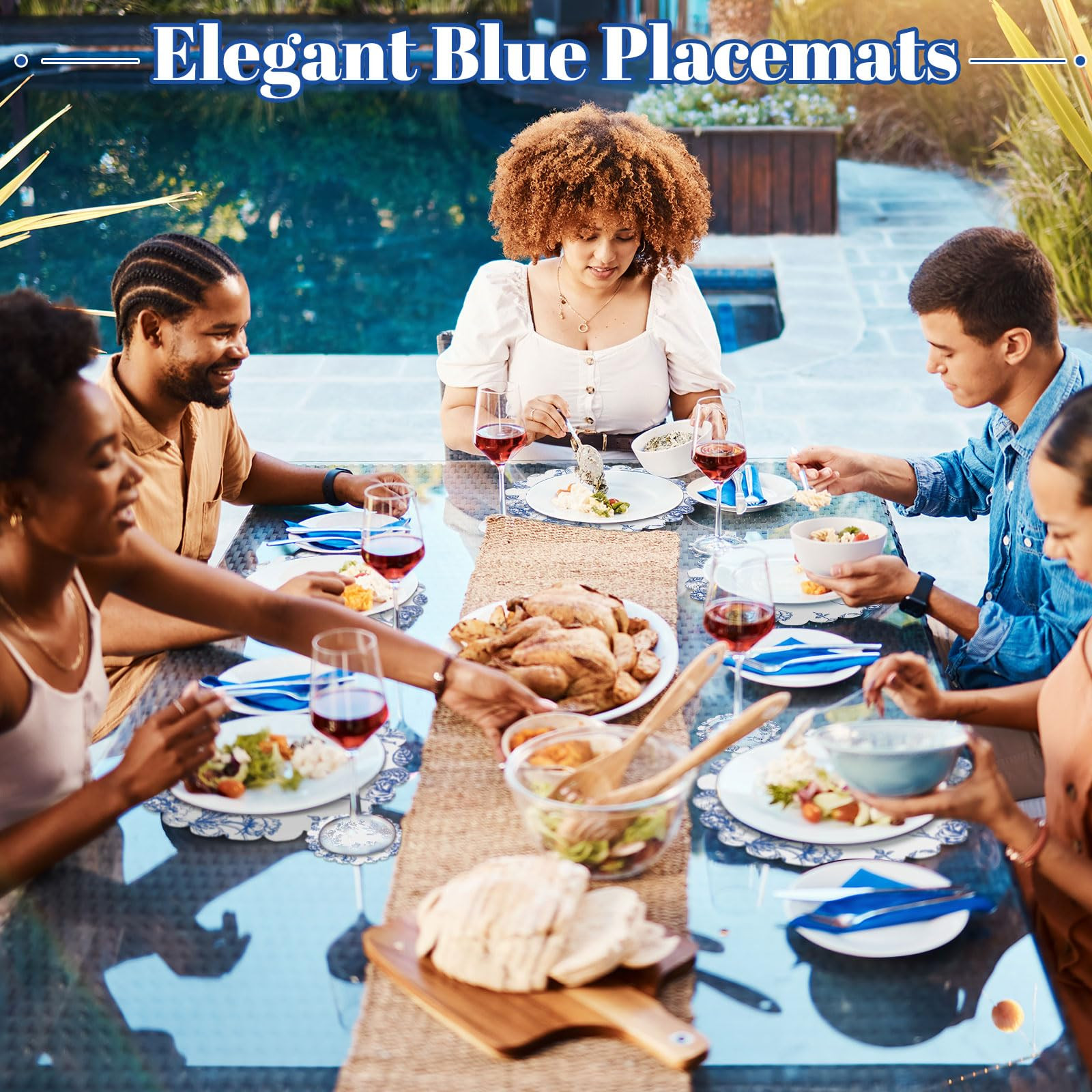 100 Pcs Vintage Blue Floral Placemats and Drinks Coasters Disposable Blue Flower Paper Place Mat ... | Amazon (US)