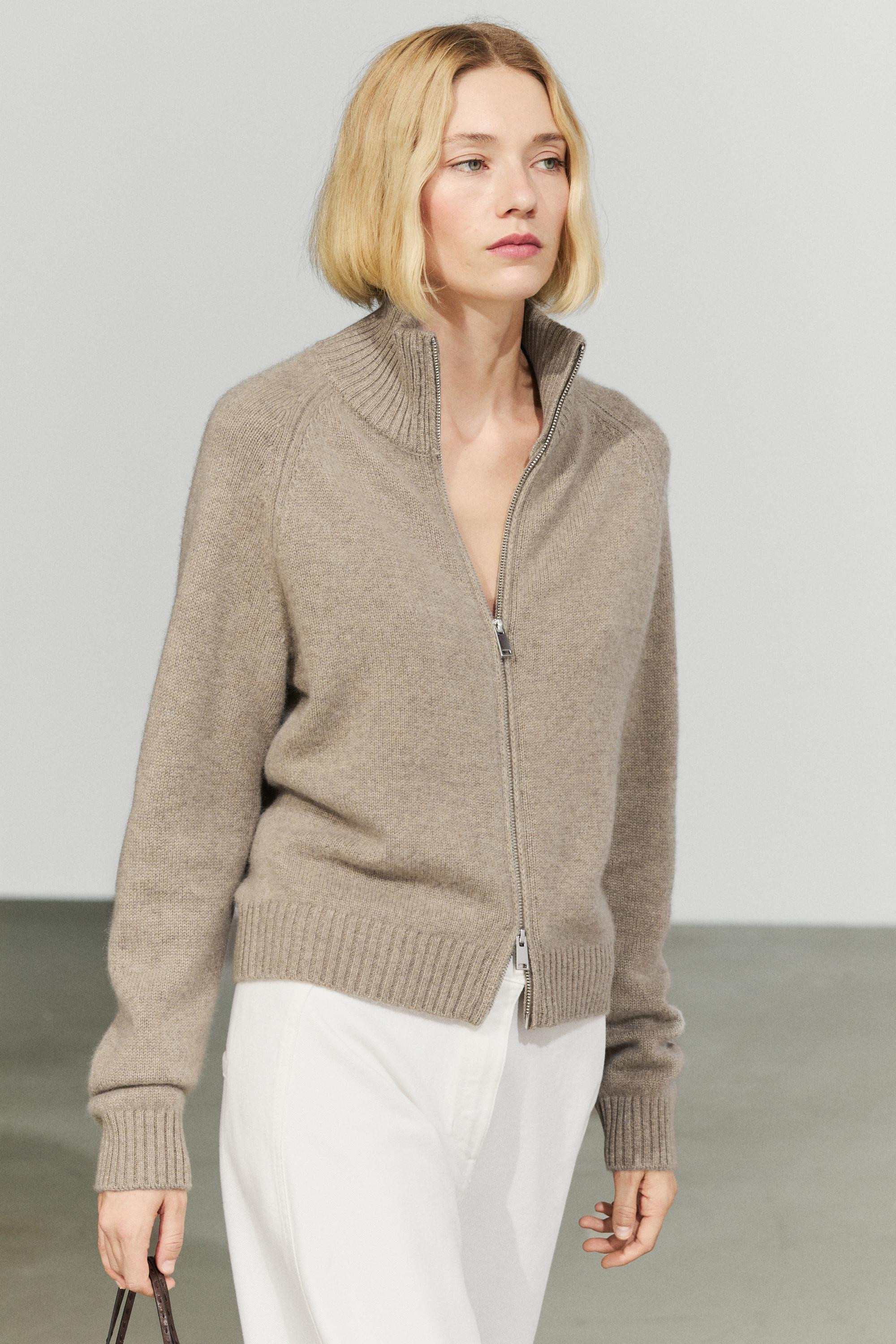 100% cashmere zip knit cardigan | Massimo Dutti UK