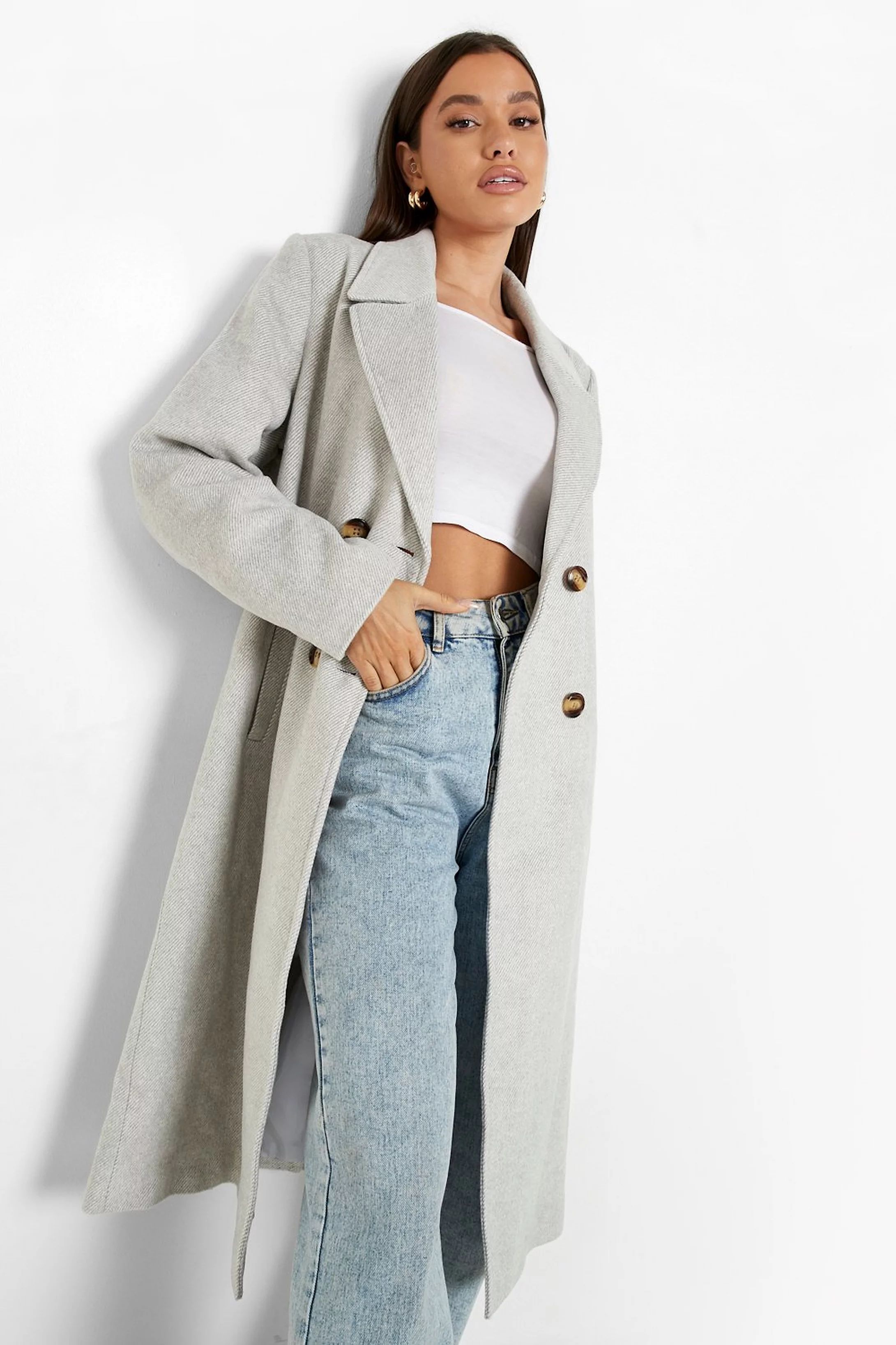 Herringbone Wool Look Coat | Boohoo.com (US & CA)