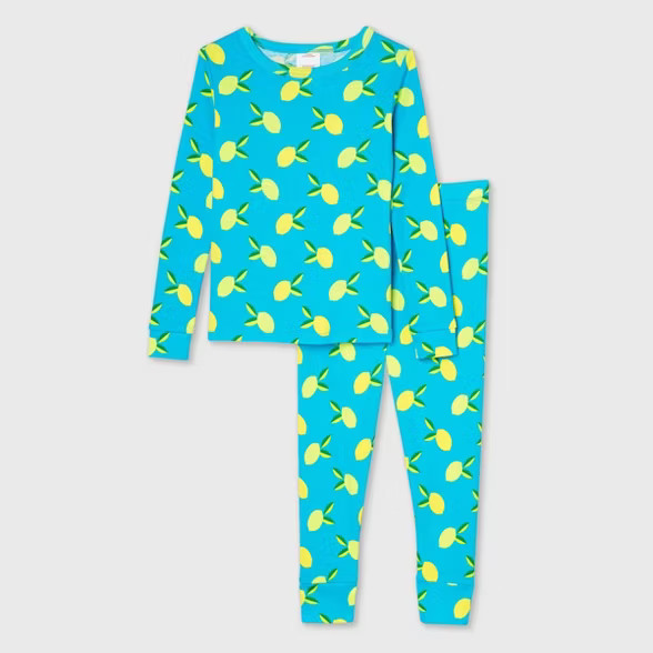 Toddler Lemon Print 100% Cotton Tight Fit Matching Family Pajama Set - Blue | Target