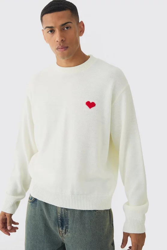 Oversized Boxy Heart Sweater | boohooMAN (US & Canada)