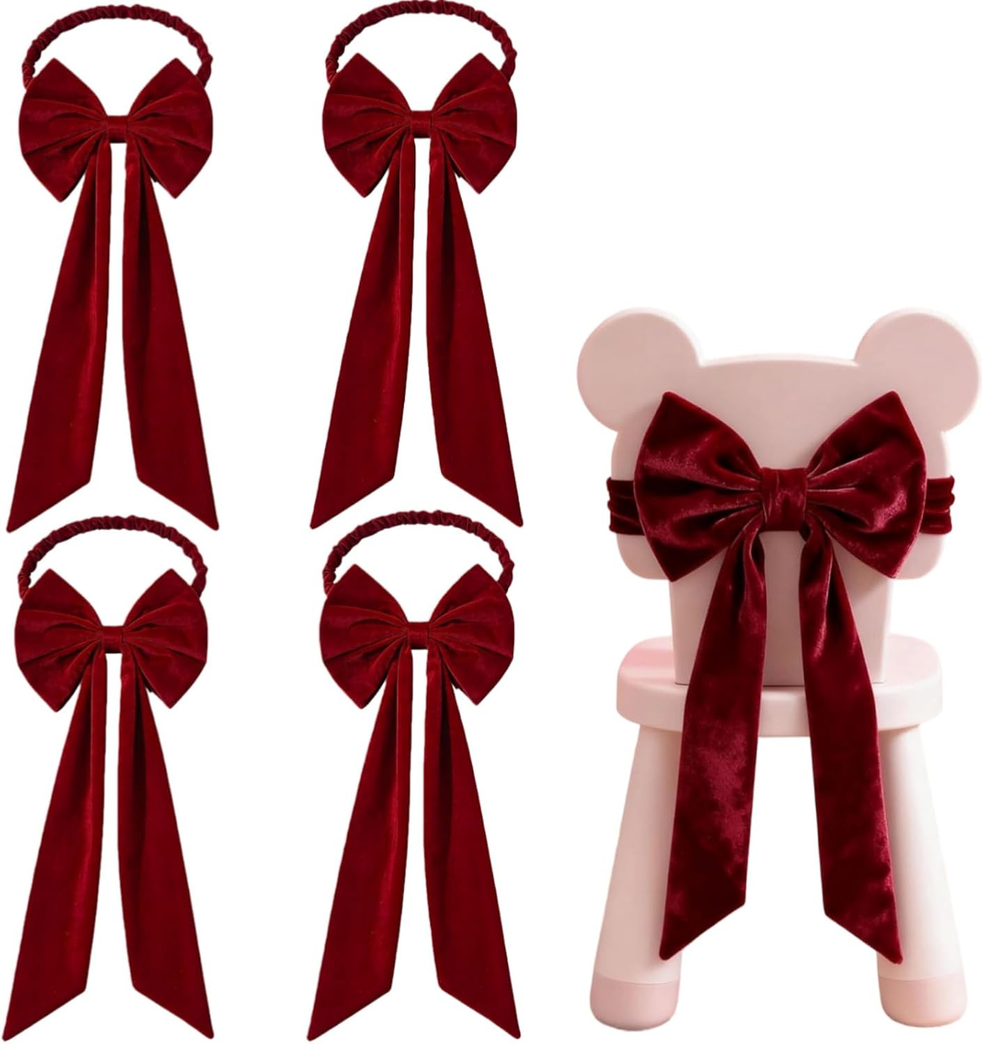 4Pack Christmas Burgundy Velvet Chair Sashes 12 x 6 Inch Sashes Chair Bows Tie Back for Christmas... | Amazon (US)