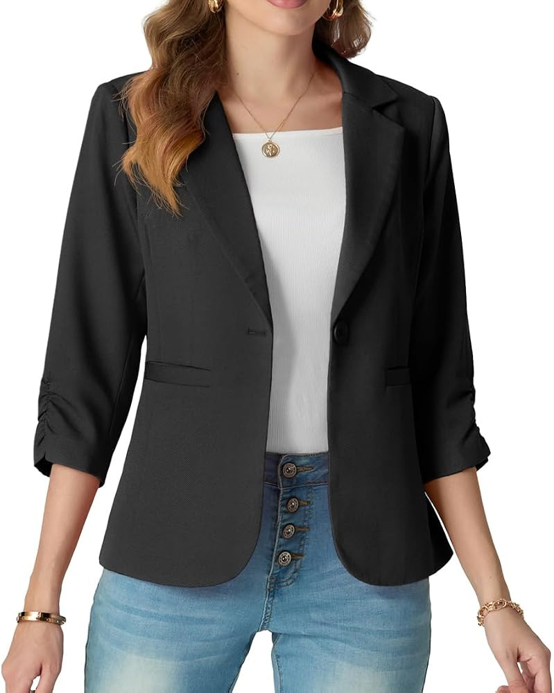 GRECERELLE Blazers for Women 3/4 Ruched Sleeve Jacket Suit Lightweight Casual Business OL with Po... | Amazon (CA)