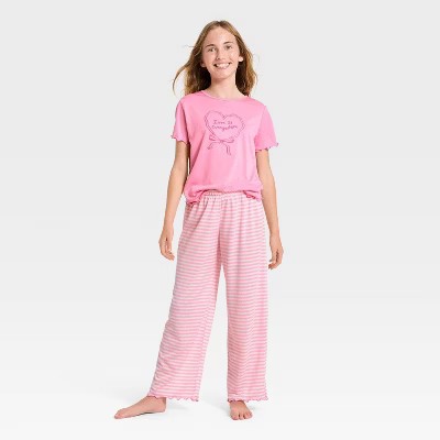 Girls' Valentine's Day 3pc 'Heart Bow' Graphic Pajama Set- Cat & Jack™ Pink L | Target