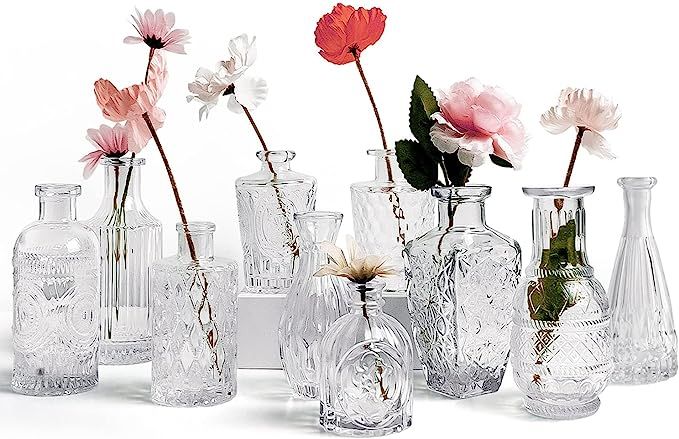 Glass Bud Vase Set of 10, Bud Vases in Bulk, Small Glass Vases for Flowers, Bud Vases for Centerp... | Amazon (US)