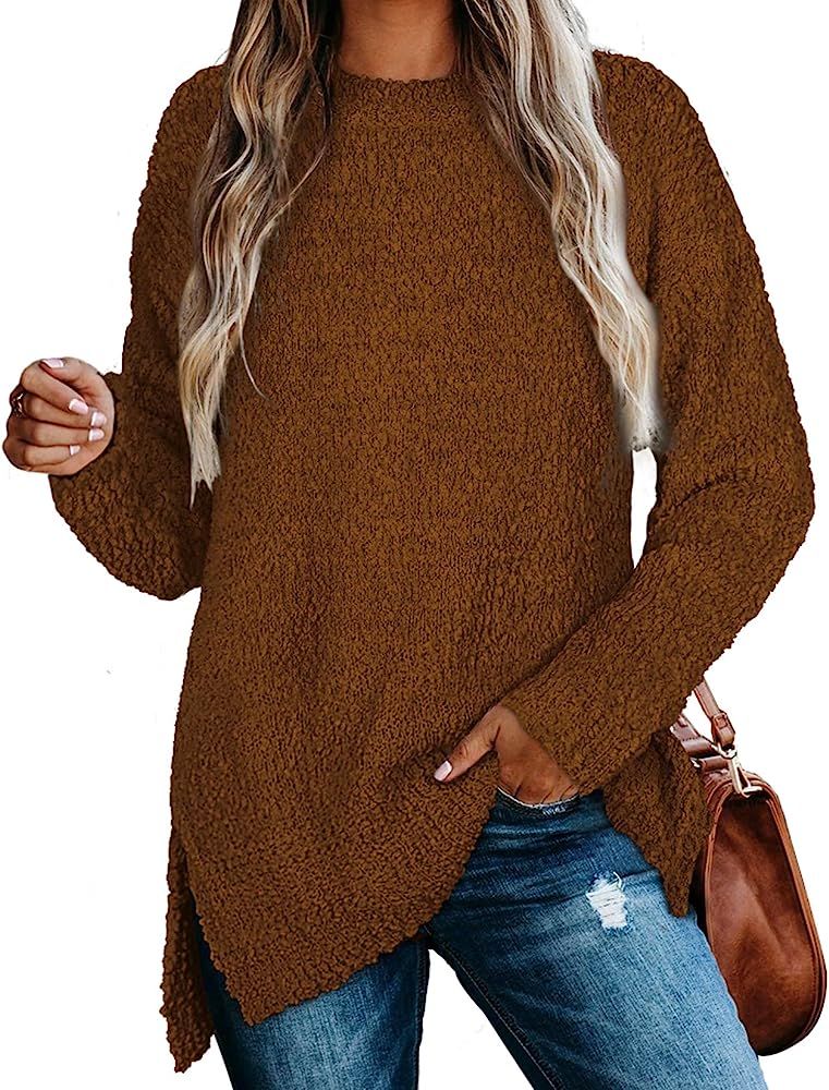 Womens Sweaters Crewneck Long Sleeve Side Slit Tunic Tops for Leggings | Amazon (US)
