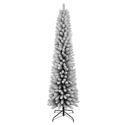 KTMBDW 7' Tall Pencil Snow-Flocked Slim Artificial Christmas Tree with Realistic Branches and 469 Tips Sturdy Metal Stand | Target