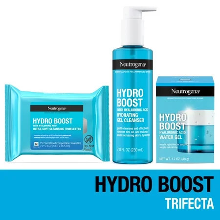 Neutrogena Hydro Boost Trifecta: Water Gel Facial Moisturizer, Gel Cleanser, & Makeup Remover Wipes, Set | Walmart (US)