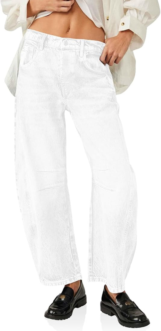 PLNOTME Women's Baggy Boyfriend Jeans Vintage Wide Leg Mid Rise Barrel Denim Ankle Pants | Amazon (US)