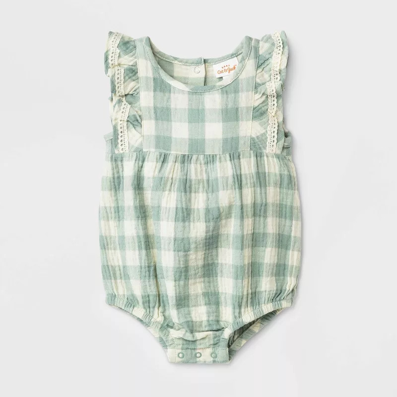 Baby Girls' Gingham Gauze Short Leg Romper - Cat & Jack™ Mint Green | Target