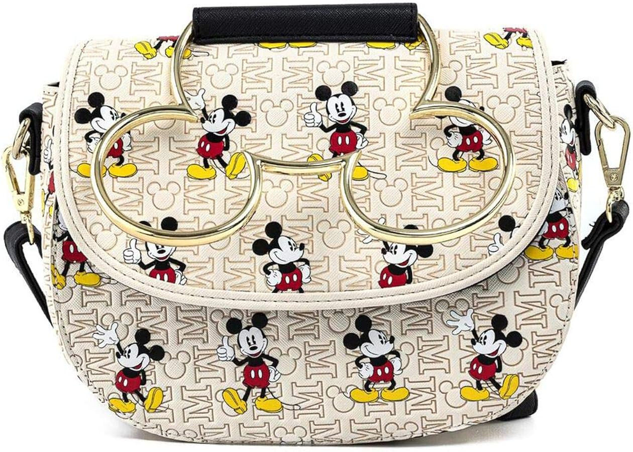 Loungefly Disney Mickey Mouse Hardware Crossbody Bag Purse, White, Standard | Amazon (US)