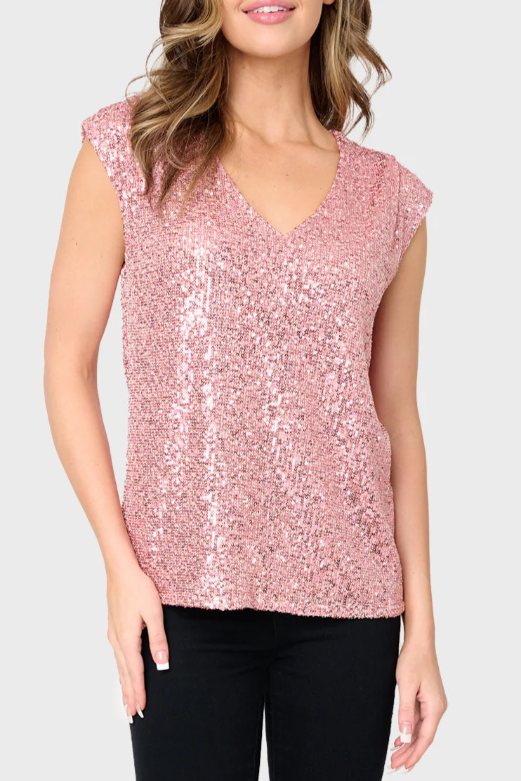 Sparkle And Shine Favorite V-Neck Sequin Tee | Gibson