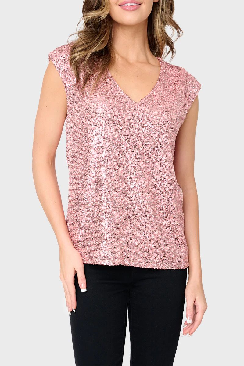 Sparkle And Shine Favorite V-Neck Sequin Tee | Gibson