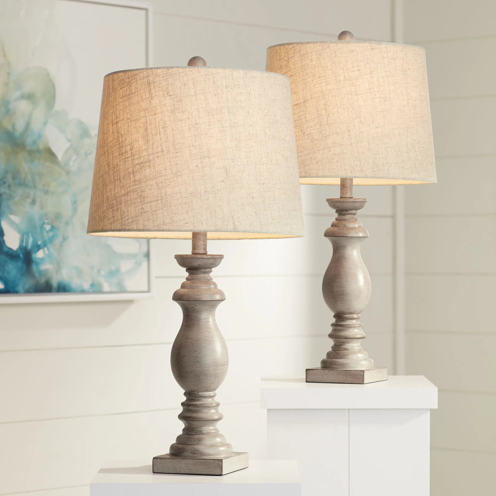 Regency Hill Traditional Table Lamps Set of 2 Beige Washed Fabric Tapered Drum Shade for Living R... | Walmart (US)