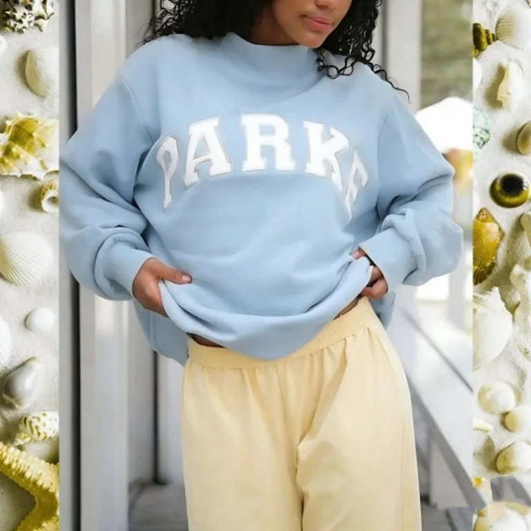 Unisex Classic High Collar Cotton Athletic Sweatshirt, Oversized Loose Fit Embroidered PARKE Long... | Walmart (US)