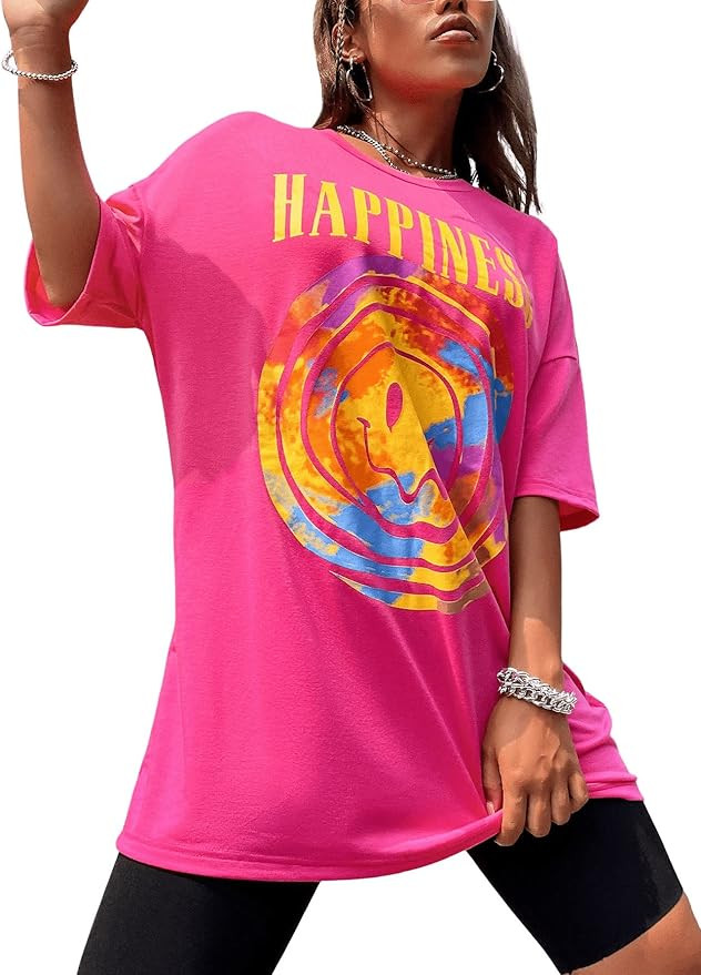 SweatyRocks Women's Short Sleeve Oversized Graphic Tees Round Neck Loose T-Shirt | Amazon (US)