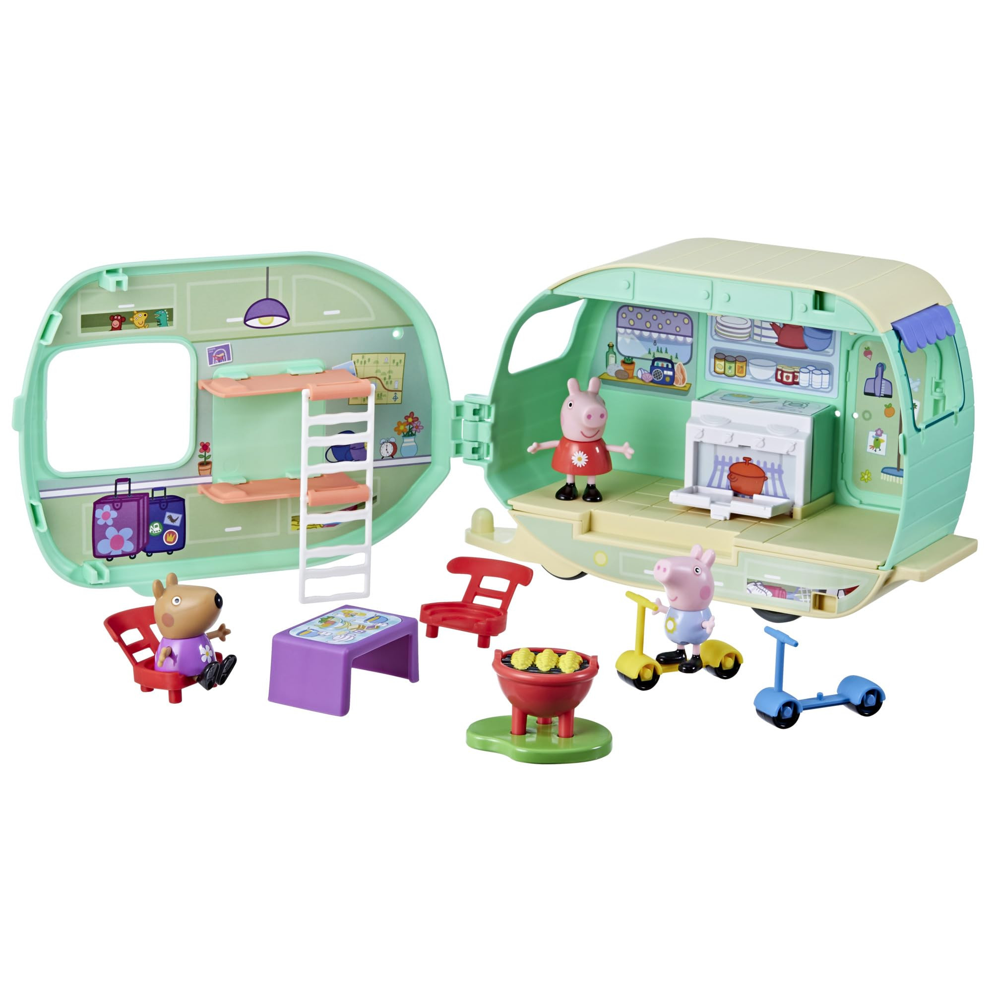 Peppa Pig Caravan Playset for Girls and Boys, 3 Figures, 6 Accessories, Preschool Toys, Kids Gift... | Amazon (US)
