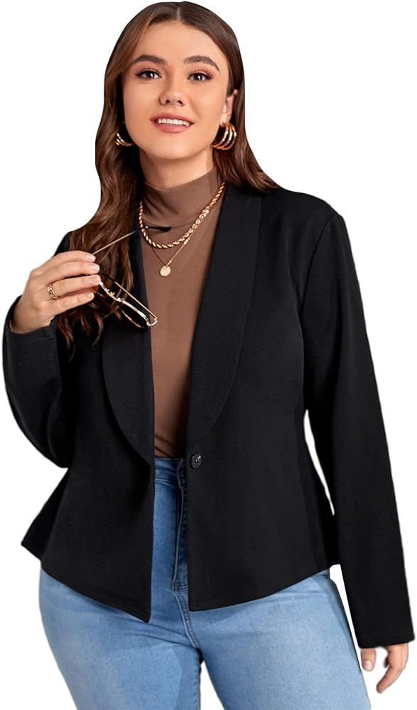 WDIRARA Women's Plus Size Button Ruffle Hem Long Sleeve Office Blazer Jacket | Amazon (US)