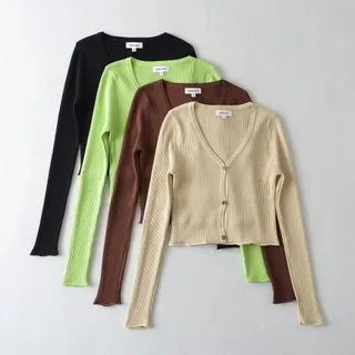 V-Neck Plain Cropped Cardigan | YesStyle Global