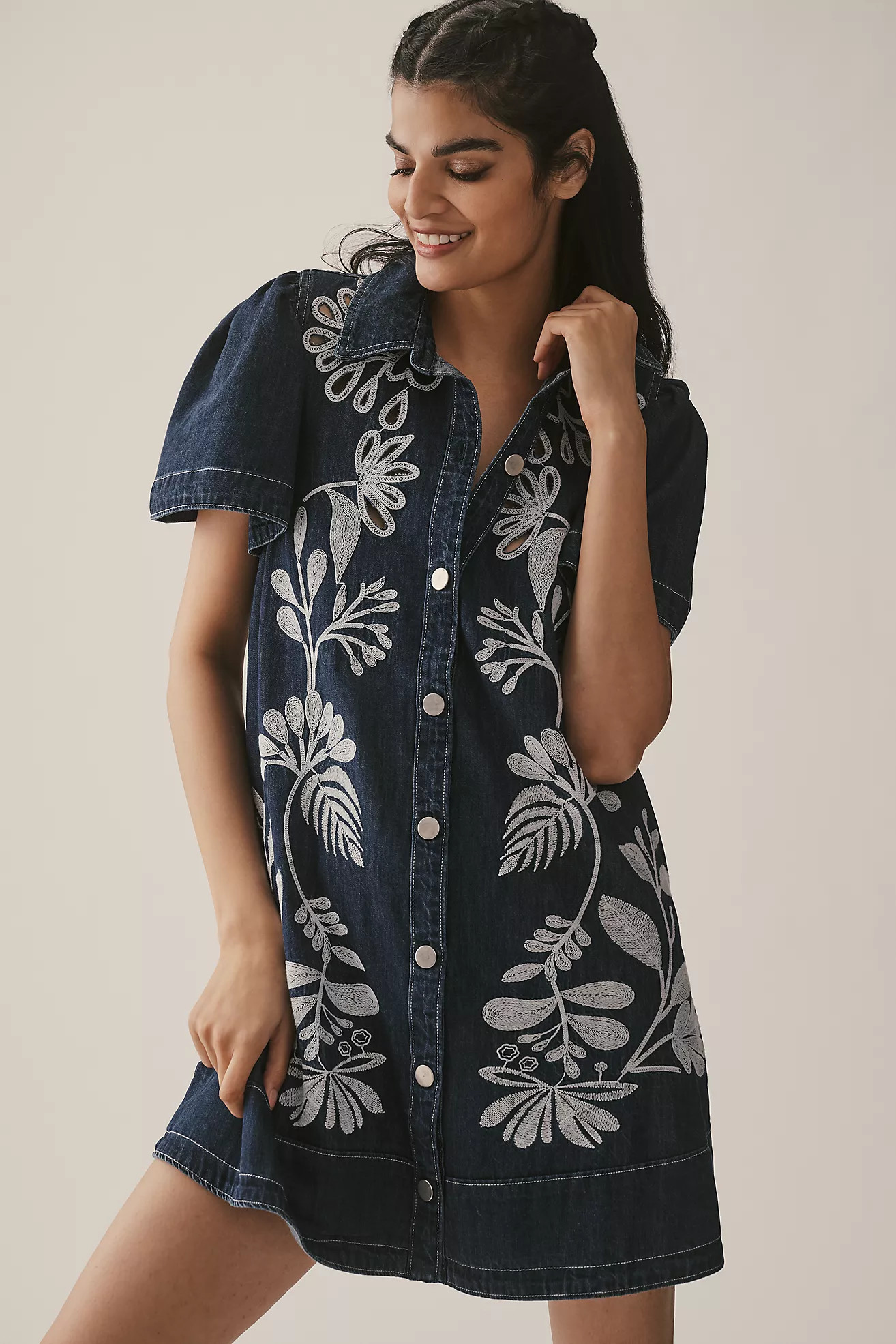By Anthropologie Embroidered Denim Shirt Dress | Anthropologie (US)