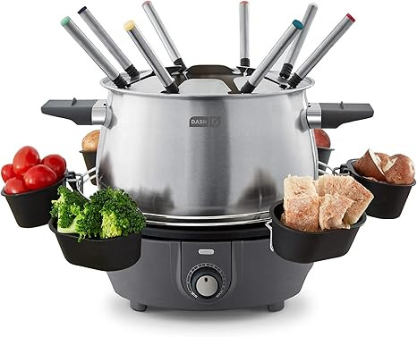 Dash Deluxe Stainless Steel Fondue Maker with Temperature Control, Fondue Forks, Cups, and Rack, ... | Amazon (US)