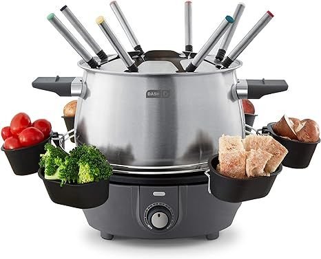 Dash Deluxe Stainless Steel Fondue Maker with Temperature Control, Fondue Forks, Cups, and Rack, ... | Amazon (US)