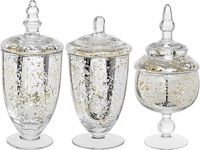 MyGift Decorative Mercury Silver Glass Apothecary Jars/Wedding Centerpiece/Footed Candy Dishes - ... | Amazon (US)