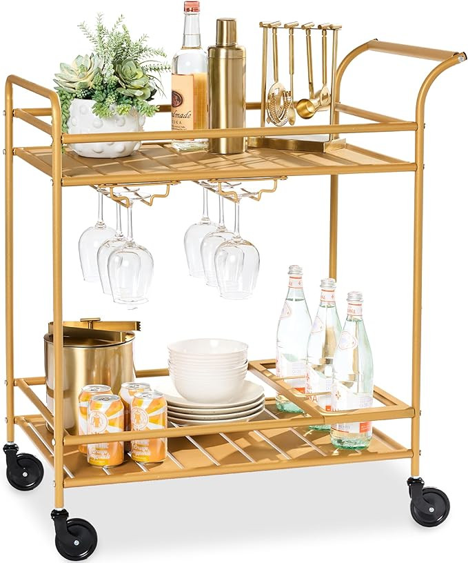 Best Choice Products Rolling Bar Cart, Mobile Home Bar Serving Cart, Serving Station w/ 2 Tier Sh... | Amazon (US)
