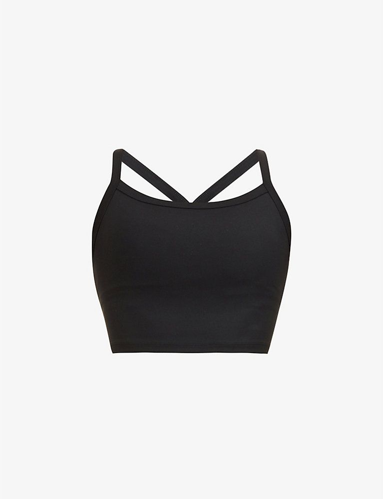 Y-back logo-print stretch-woven sports bra | Selfridges