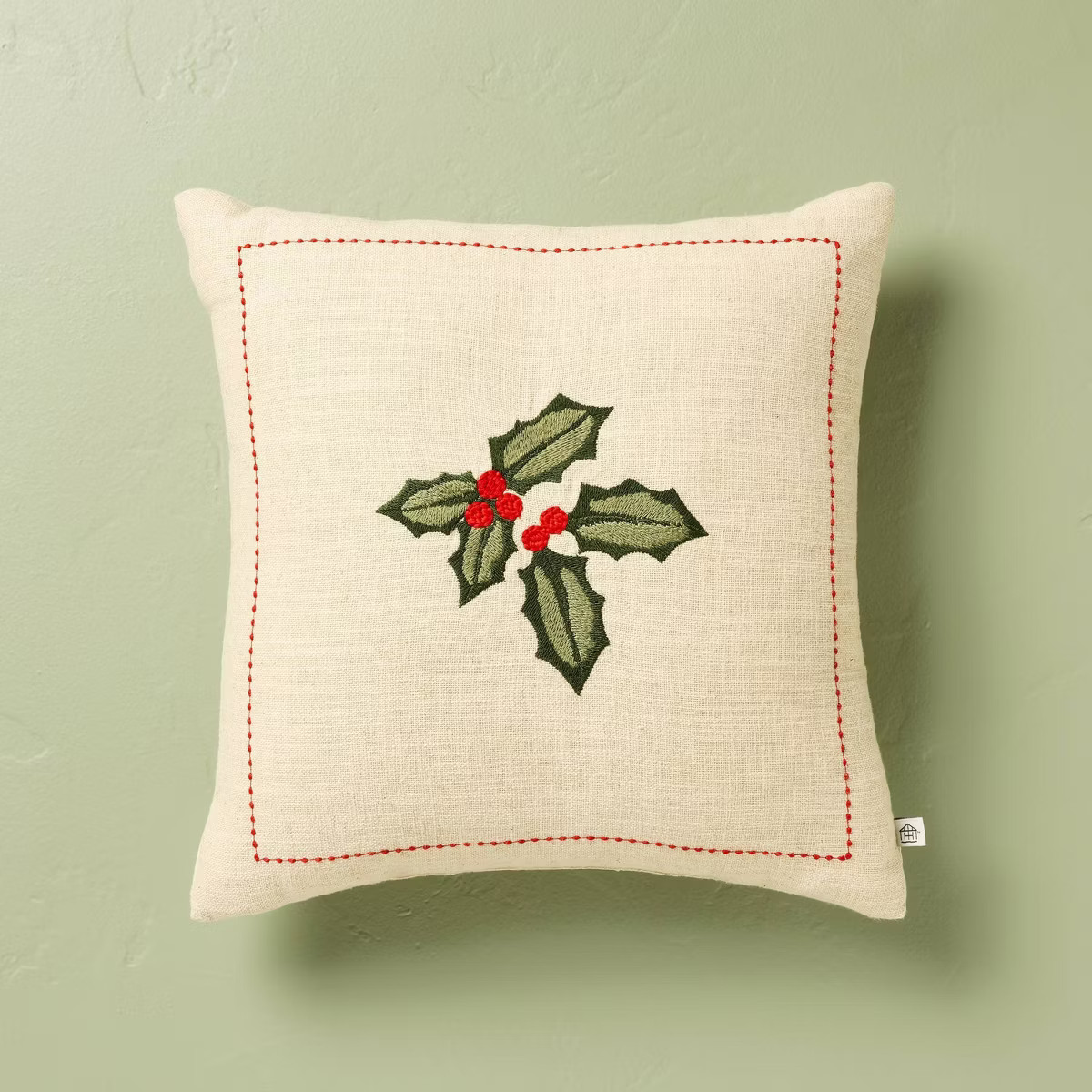 16"x16" Holly & Berries Embroidered Christmas Throw Pillow - Hearth & Hand™ with Magnolia | Target