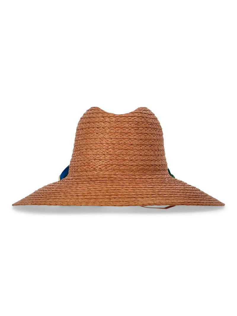 Time and Tru Women's Down Brim Straw Hat with Ribbon Chin Tie, Dark Natural | Walmart (US)