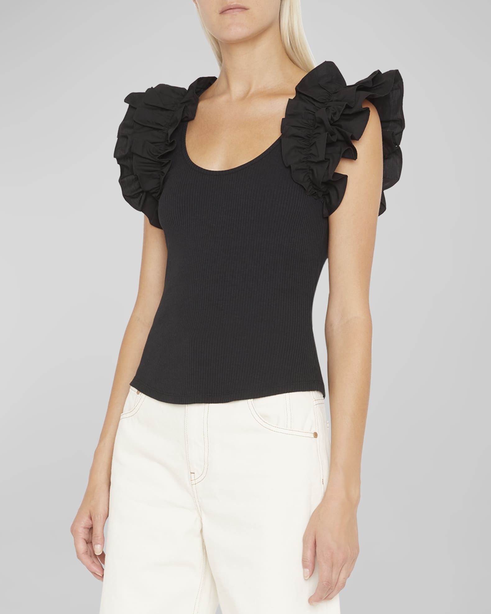 Ulla Johnson Koa Sleeveless Ruffled Knit Top | Neiman Marcus