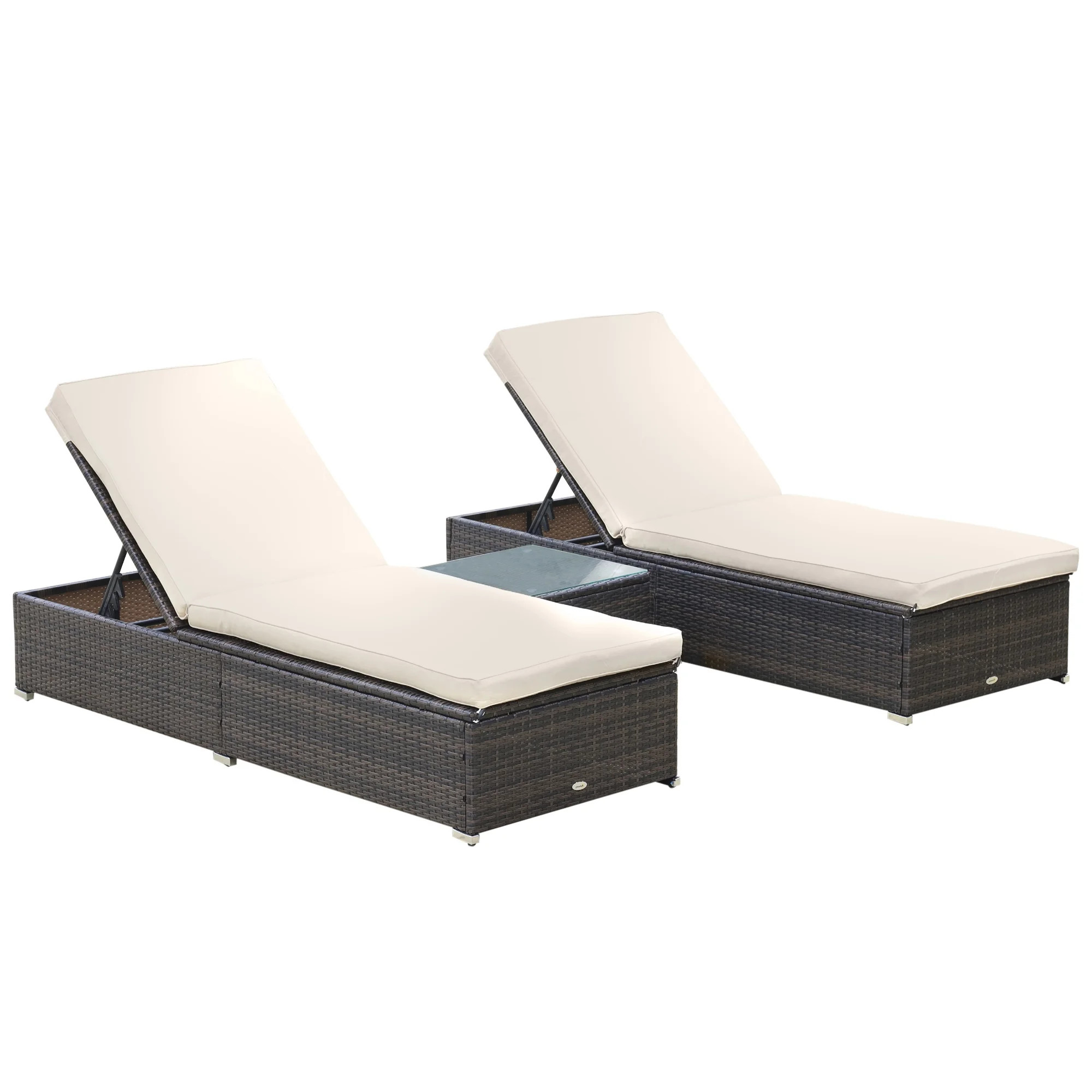 Outsunny Pool Furniture, 2 Chaise Lounge Chairs & Table, Cushioned, Cream | Walmart (US)