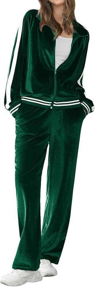 Ekouaer Women's Velvet Velor Tracksuits 2 Piece Lounge Outfits Zip Up Sweatshirt and Sweatpants w... | Amazon (US)