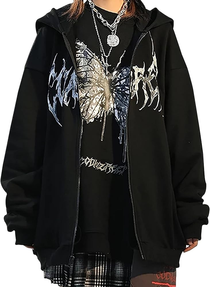 MISSACTIVER Women’s Casual Graphic Printed Hoodies Oversized Zip Up 90S E-Girl Streetwear Grunge Jac | Amazon (US)
