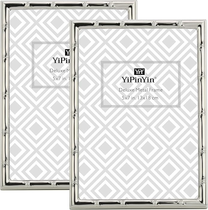 5x7'' Bamboo Detail Designs Silver Metal Picture Frame 2pack, Elegant Silver Plated Baby Nurse Ph... | Amazon (US)