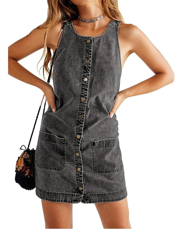 Yousify Womens Casual Sleeveless Denim Overalls Dresses Button Down Summer Jean Mini Dress 2025 T... | Amazon (US)