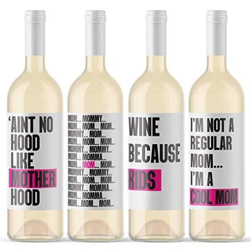 Mom Survival Wine Bottle Label Covers - 4 Waterproof Glass Sticker Gifts for New & Expecting Momm... | Amazon (US)