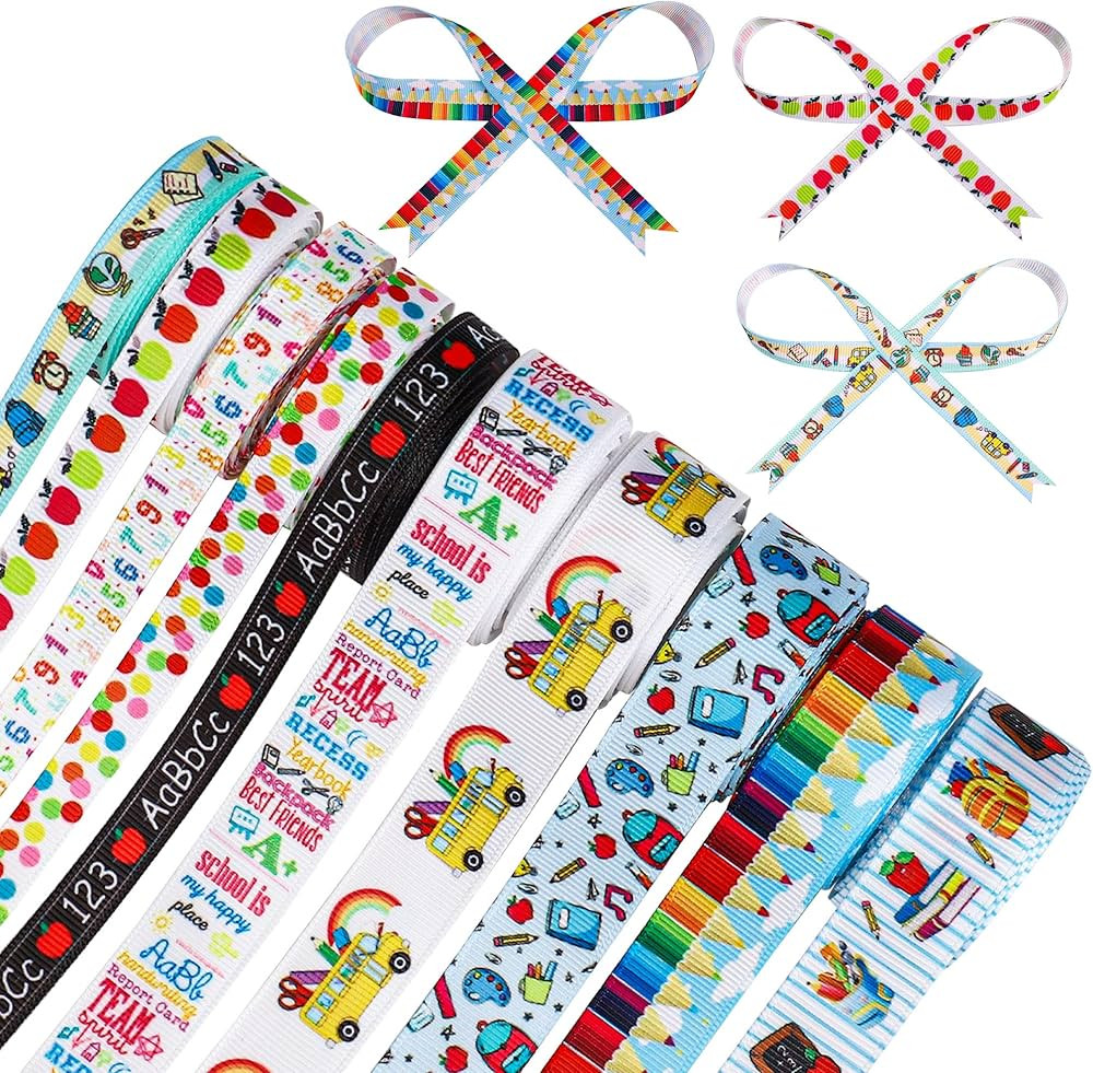 School Theme Ribbon Teacher Grosgrain Ribbons Decorative School Craft Ribbon for Back to School D... | Amazon (US)