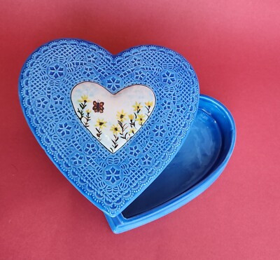 Vintage Heart Shaped Ceramic Trinket Ring Box Light Blue Valentine Candy Dish | eBay US