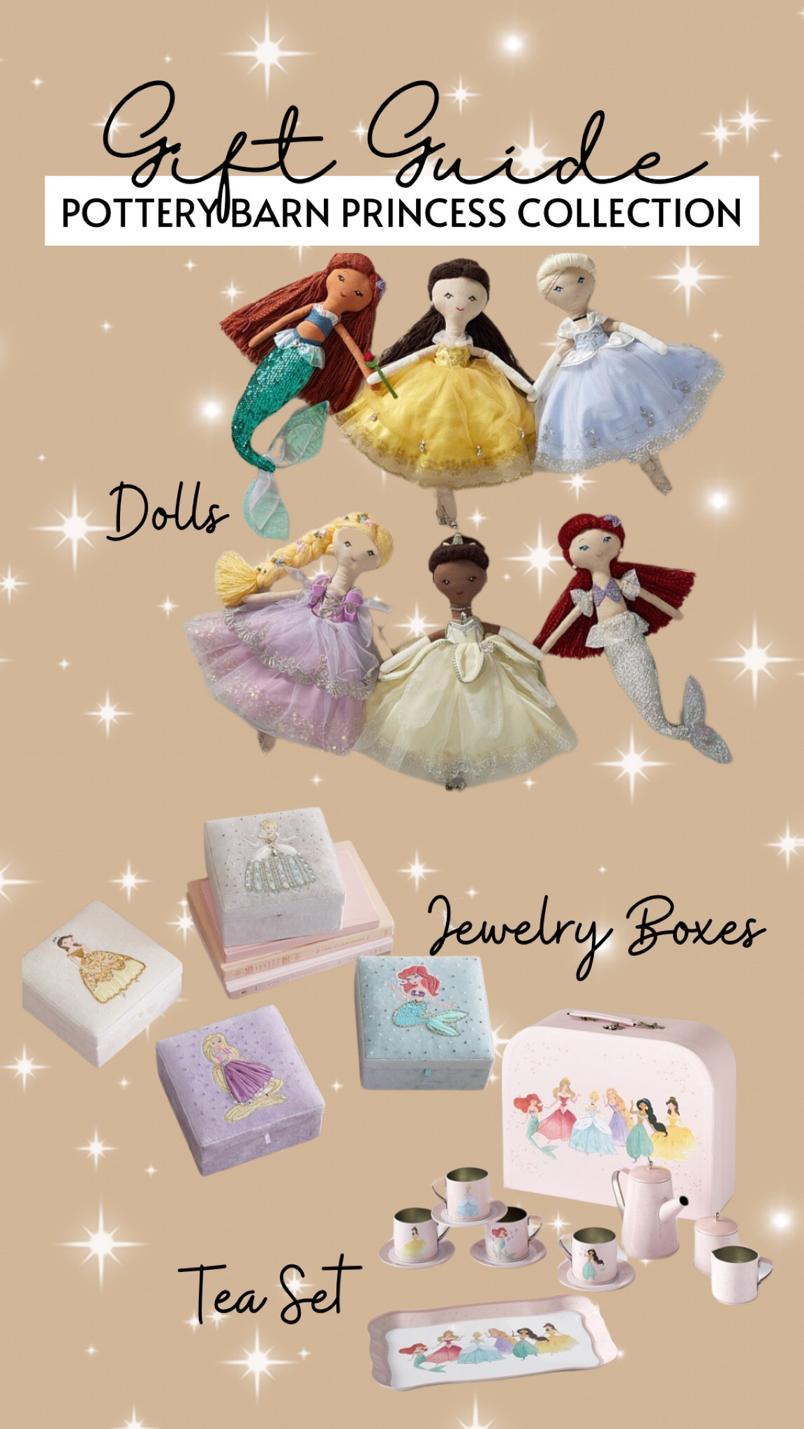 🎀Gift Ideas for Girls🎀
If she loves Disney Princess then she’ll love these! 

👑The princess dolls are so cute!
The jewelry boxes detail ✨
And how cute is the tea set!?

Shop Pottery Barn kids gift collection. There is also princess bedding and personalized towels!

#LTKGiftGuide #LTKKids #LTKHome