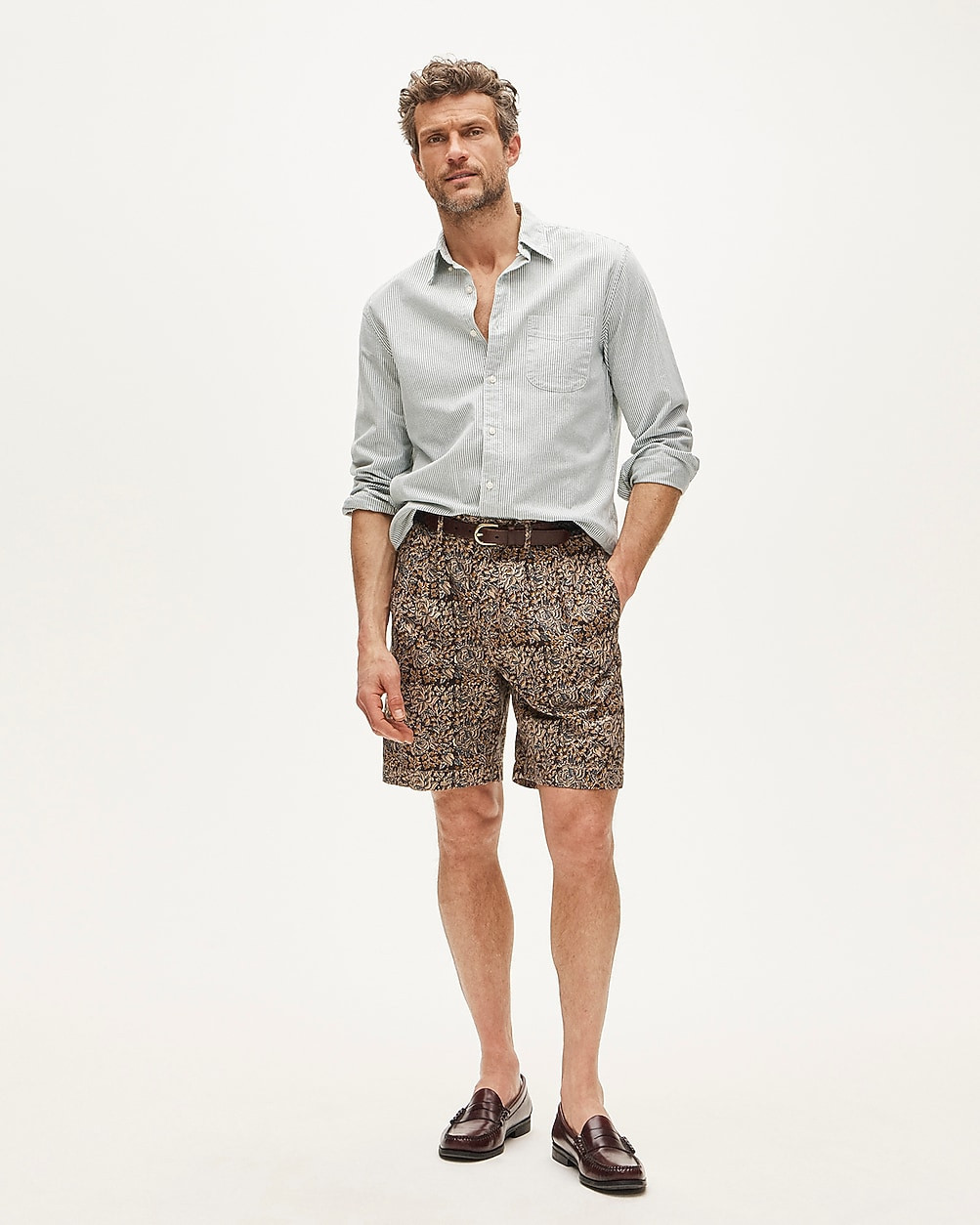 8"" pleated cotton-linen blend short in batik print | J. Crew US
