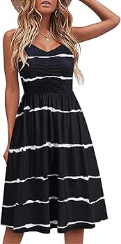 YATHON Casual Dresses for Women Sleeveless Cotton Summer Beach Dress A Line Spaghetti Strap Sundr... | Amazon (US)