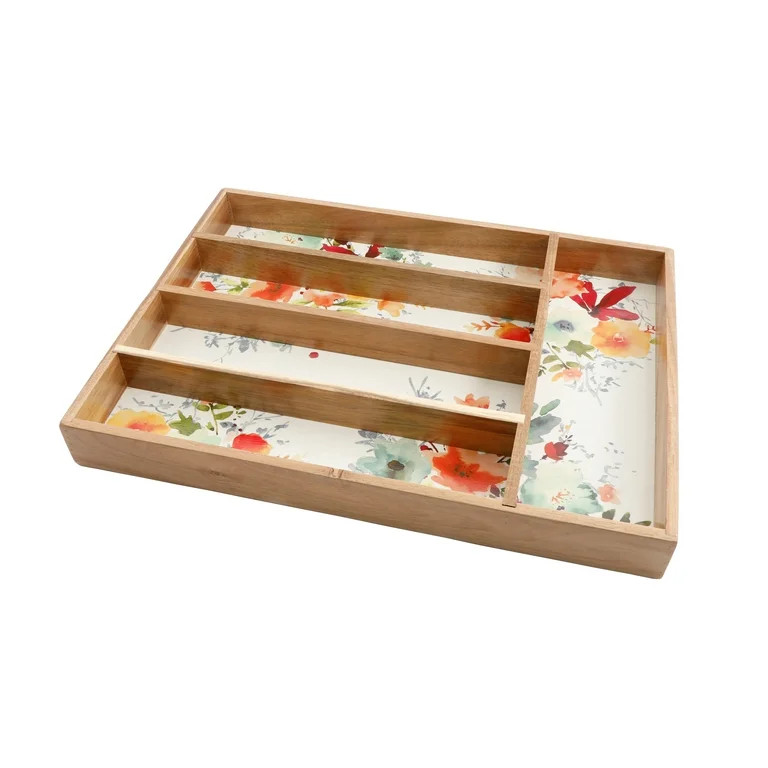 The Pioneer Woman Pioneer Willow Acacia Wood 5-Section Silverware Organizer | Walmart (US)